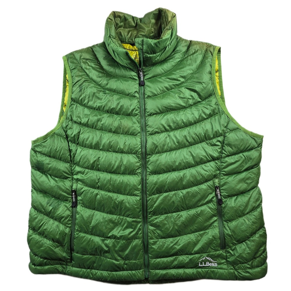 LL Bean Goose Down Puffer Vest Womens XL Petite Green DownTek Quilted Chore Work
